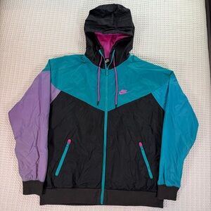Nike Y2K Colorblock Windbreaker Jacket Men’s L Black/Teal/Pink